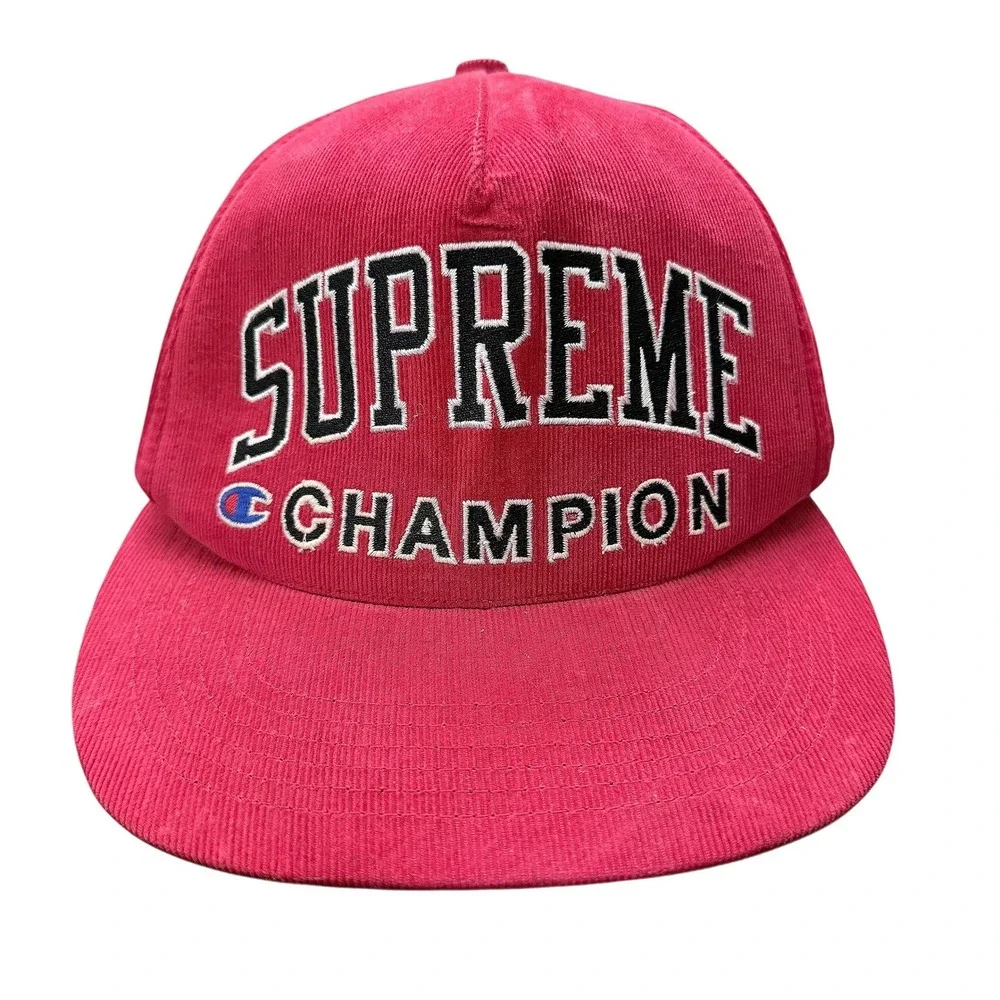 Supreme Champion Corduroy 5 Panel Red Snapback Hat Made in USA Season SS17